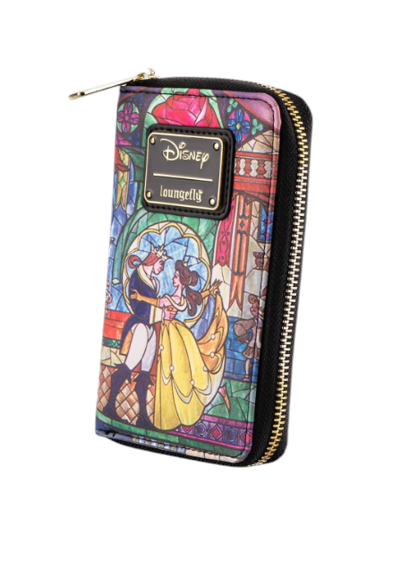 Disney Loungefly wallet with stained glass design featuring Belle and the Beast.