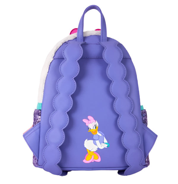 Purple backpack with Daisy Duck on a white background