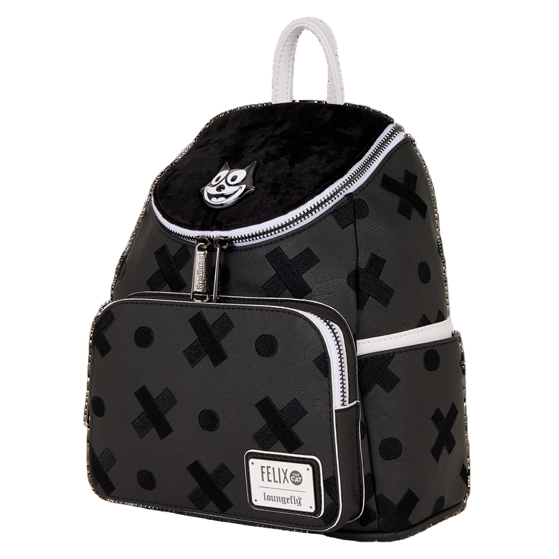 Black backpack with white accents and a visible brand logo on a white background