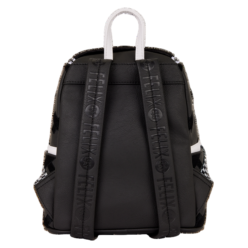 Black backpack with visible branding on straps against a white background