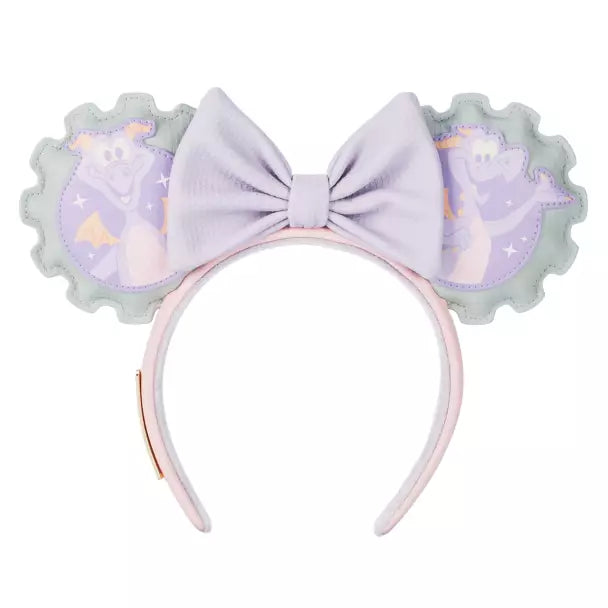 Headband ears, bow, and Figment from Epcot on a white background