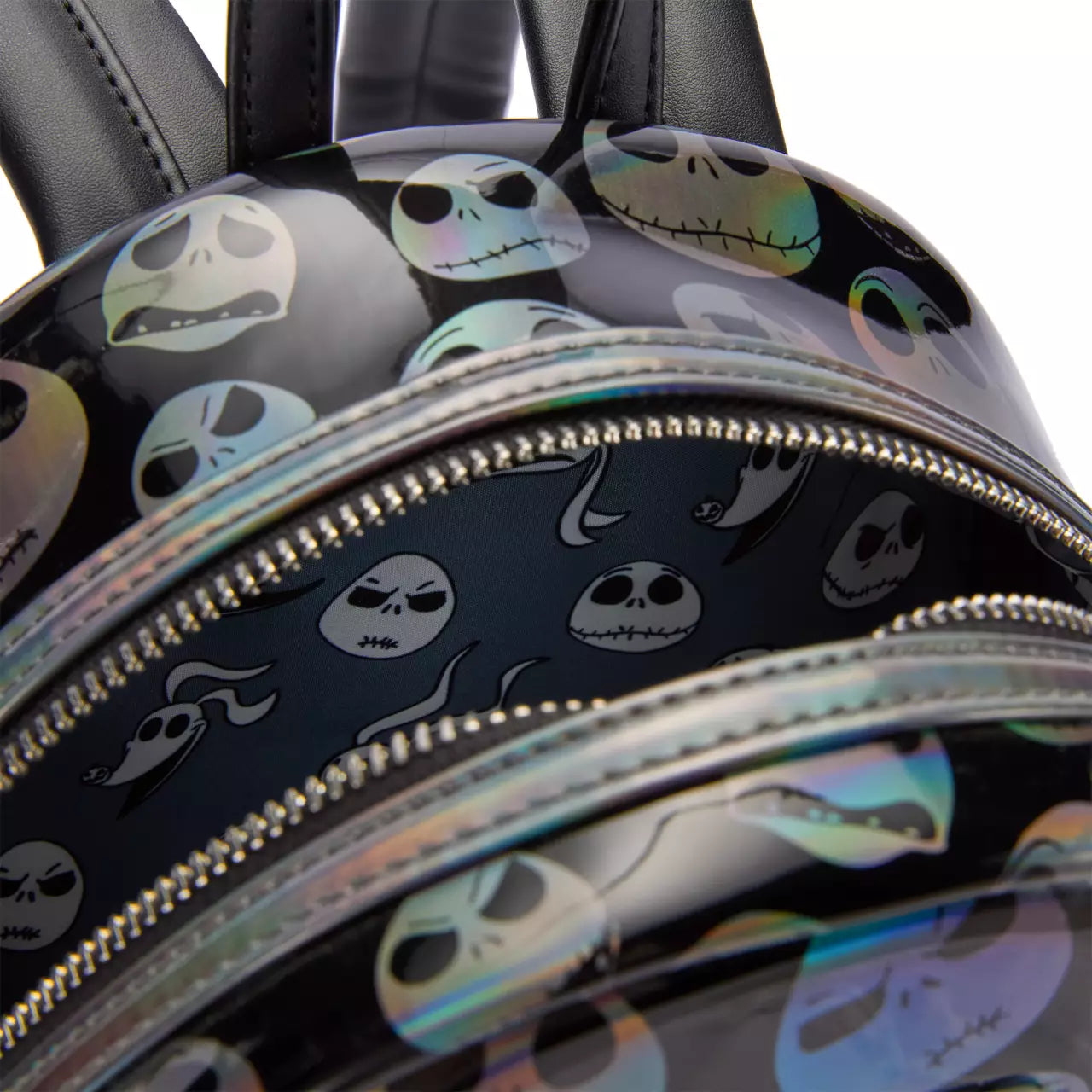 Backpack with Jack Skellington pattern and reflective accents