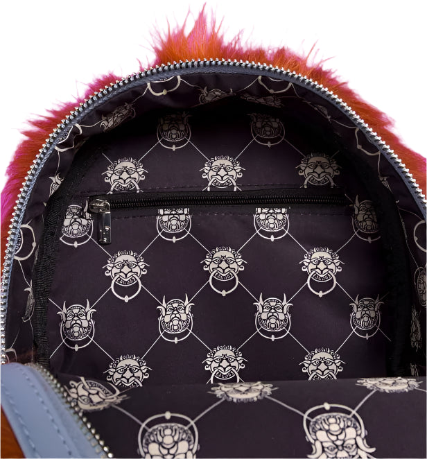 Close-up of a patterned interior of a bag with a white background