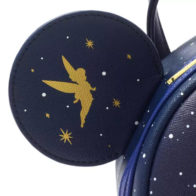 Navy blue Mickey Ear with gold Tinkerbell design on a white background