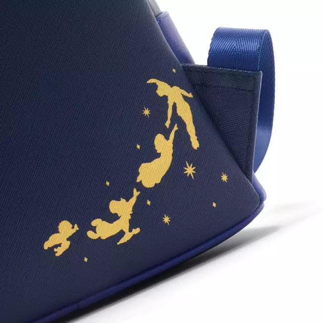 Navy blue bag with Peter Pan-themed designs on a white background