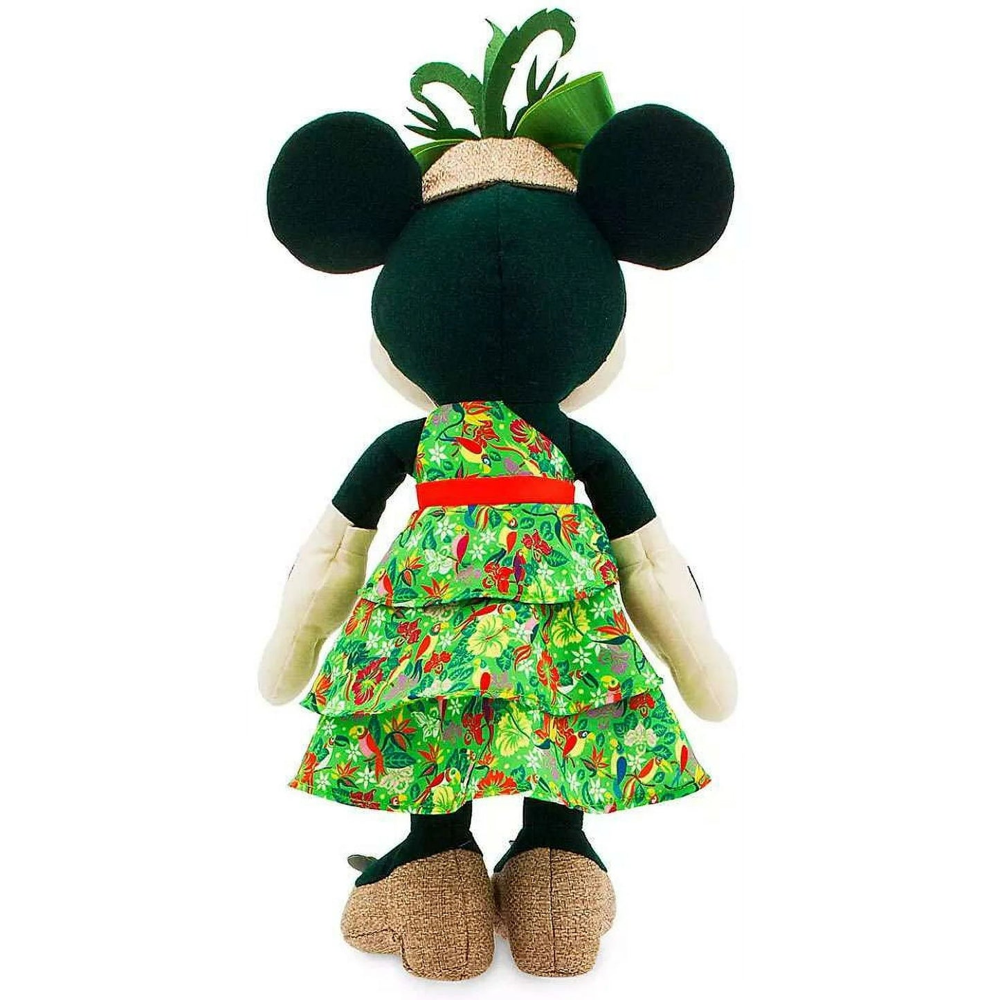 Minnie Mouse inspired by the Tiki Room in a green dress and floral pattern on a white background