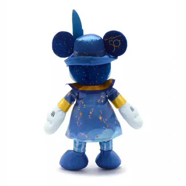 Mickey Mouse in a blue outfit inspired by Peter Pan with starry design on a white background