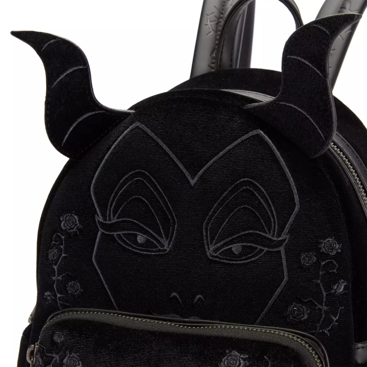 Black mini backpack with Maleficent design on a white background