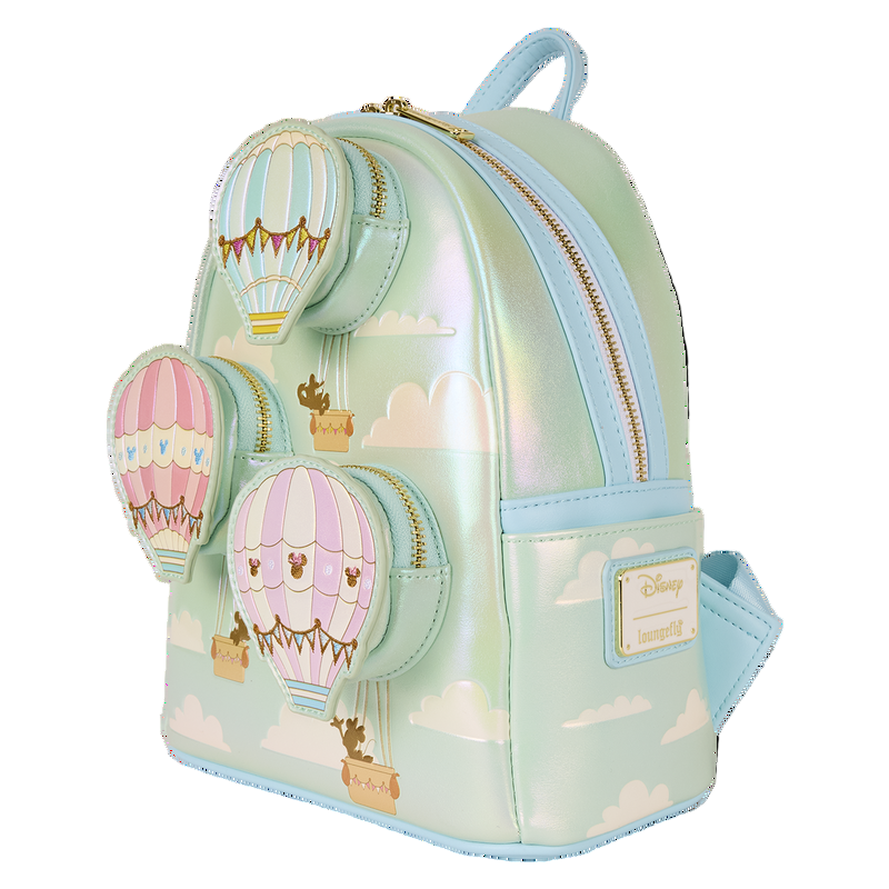 Side view of Mickey & Friends Hot Air Balloon Mini Backpack with hot air balloon design on a white background