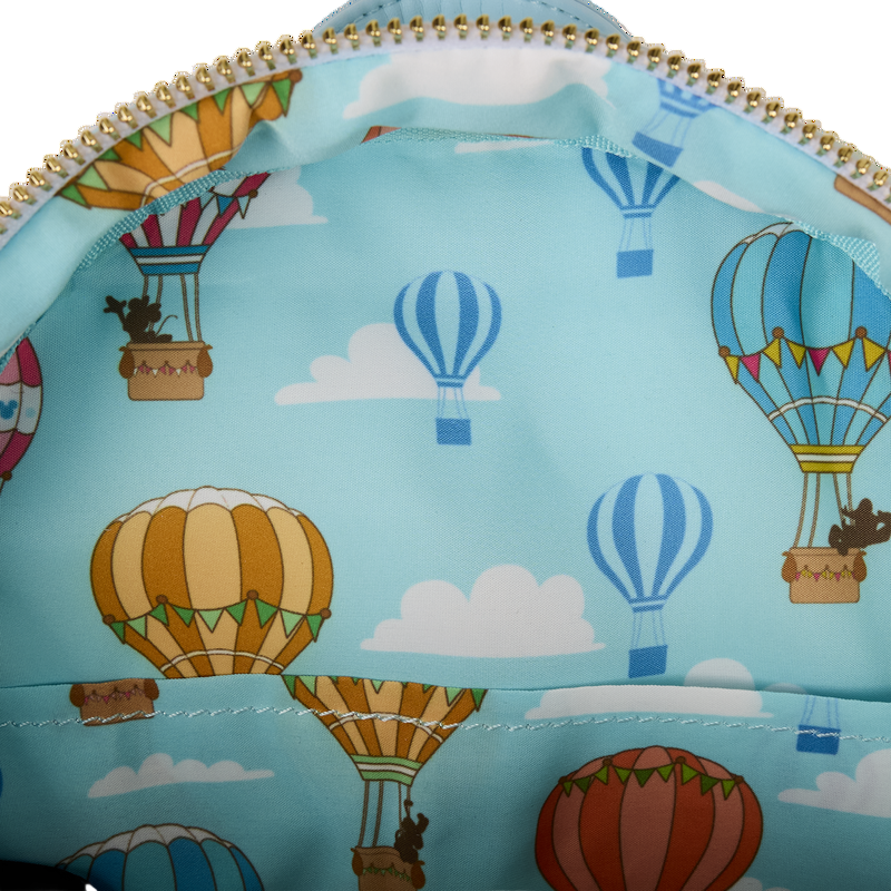 Inside view of Mickey & Friends Hot Air Balloon Mini Backpack with hot air balloon pattern on a white background