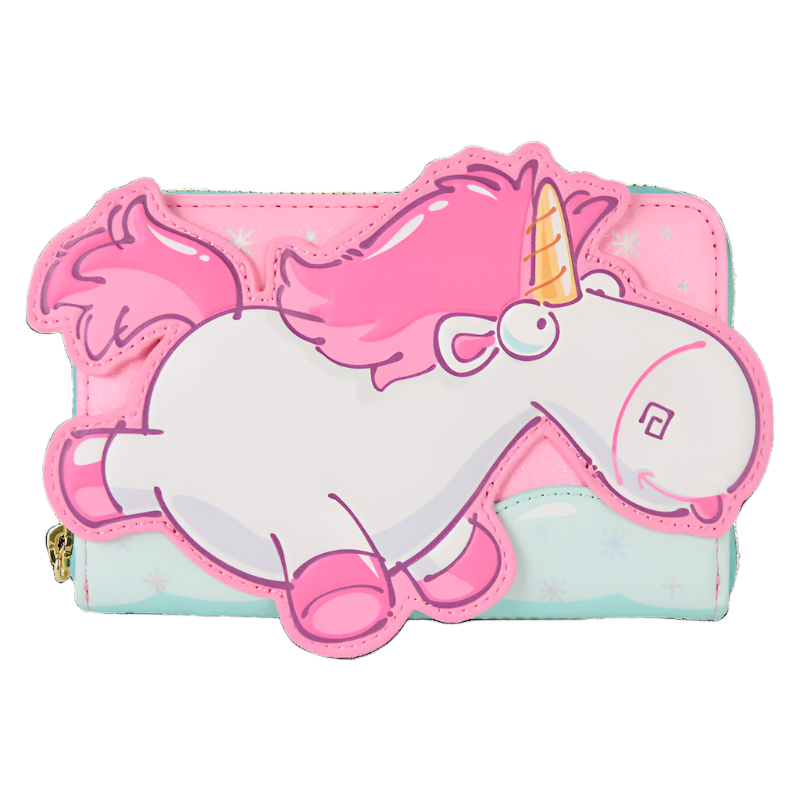 "Fluffy" unicorn-shaped wallet with pink mane and horn on a white background