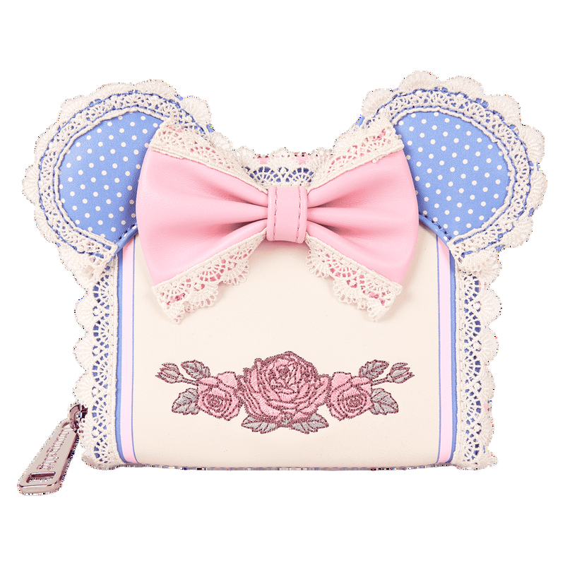 Wallet with pink bow and floral design on a white background