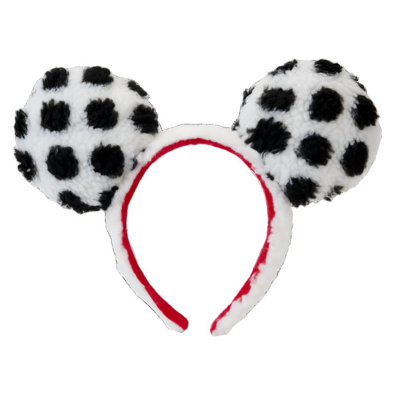 Polka dot headband with black and white polka dots on a white background featuring removable bow