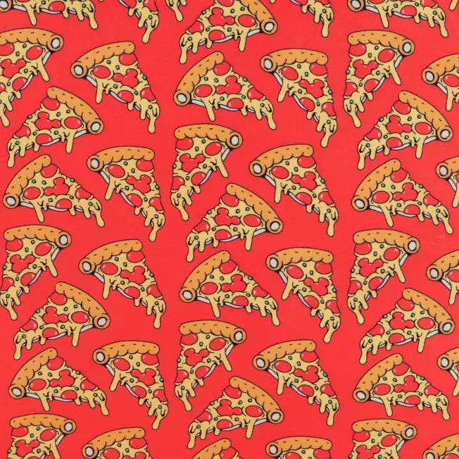 Pattern of pizza slices on a red background