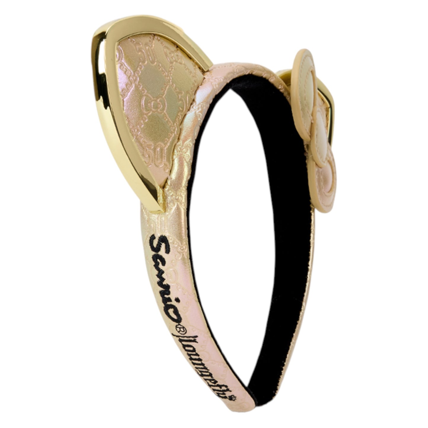 Gold and black headband with 'Sanrio' branding on a white background