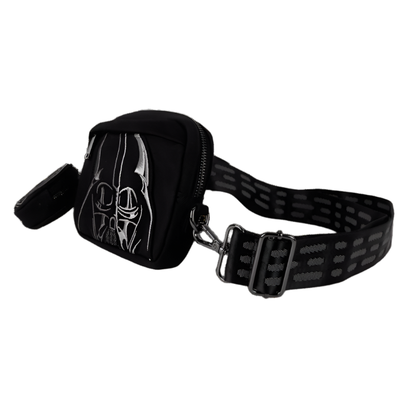 Black crossbody strap with Darth Vader design on a white background