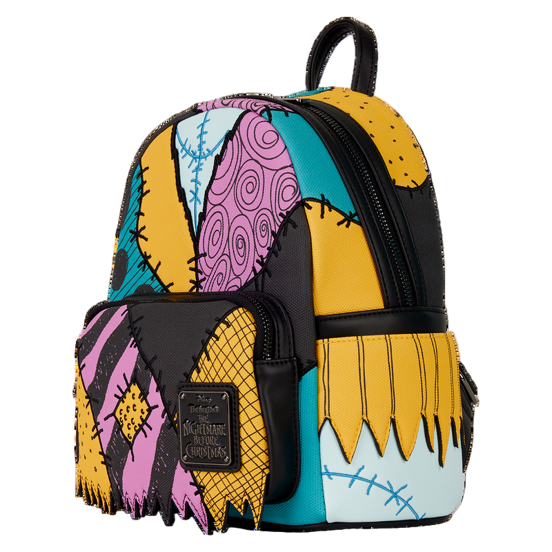 Colorful backpack with Sally from the Nightmare Before Christmas design on a white background