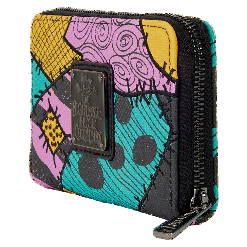 Colorful wallet with patterned design and 'The Nightmare Before Christmas' branding on a white background