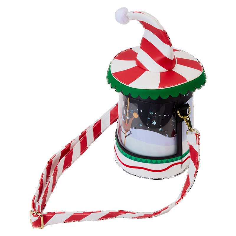 Side NBC Christmas Town Carousel crossbody bag featuring Jack on a carousel on a white background