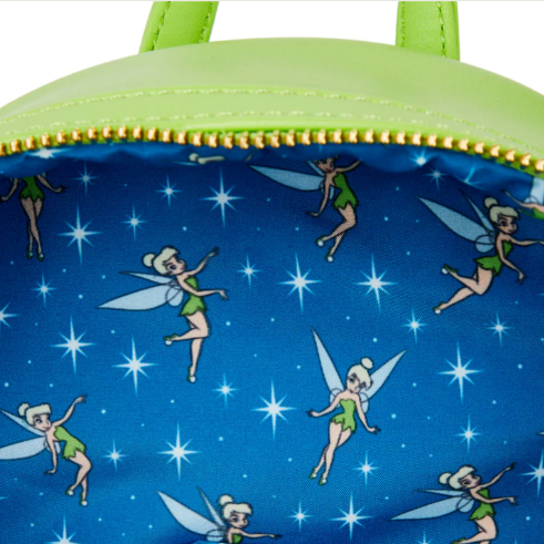 Green bag with Tinker Bell pattern on a blue background