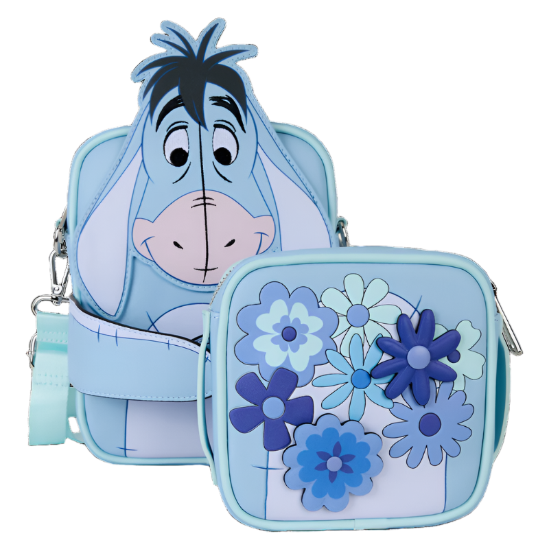 Front view of Crossbody Bag with floral design coin pouch on a white background