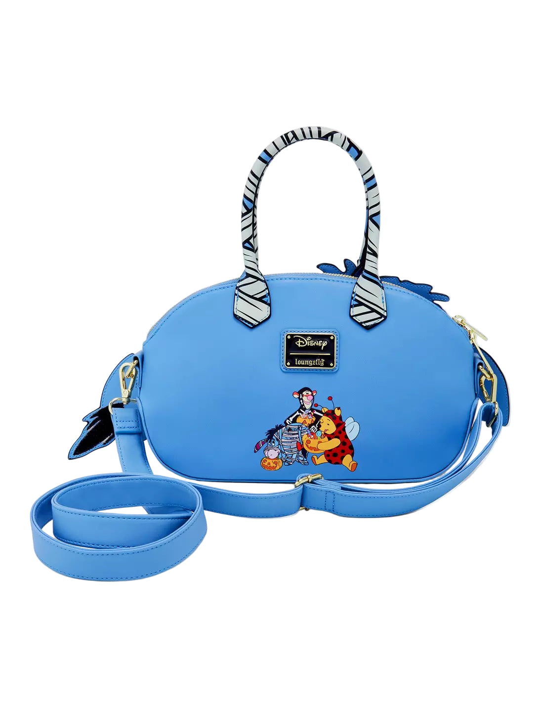 Back Mummy Eeyore crossbody bag with winnie the pooh and friends characters on a white background