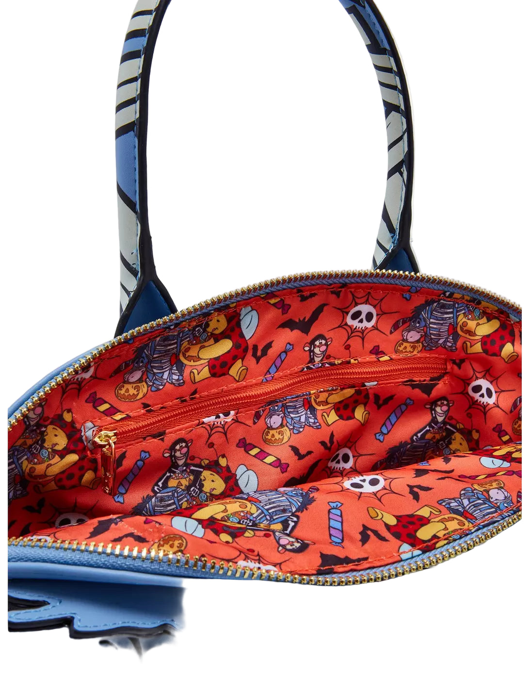 Inside Mummy Eeyore crossbody bag with pattern winnie and friends character design on a white background
