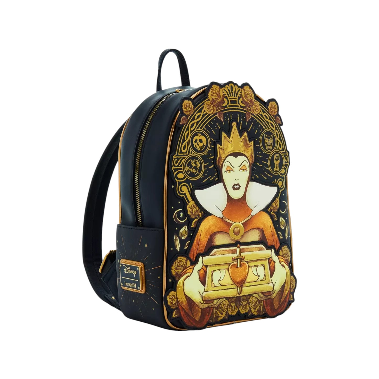 Backpack with evil queen design on a white background