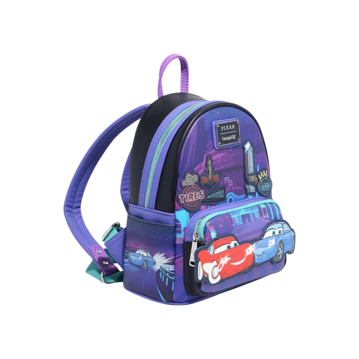 Backpack with car design on a white background