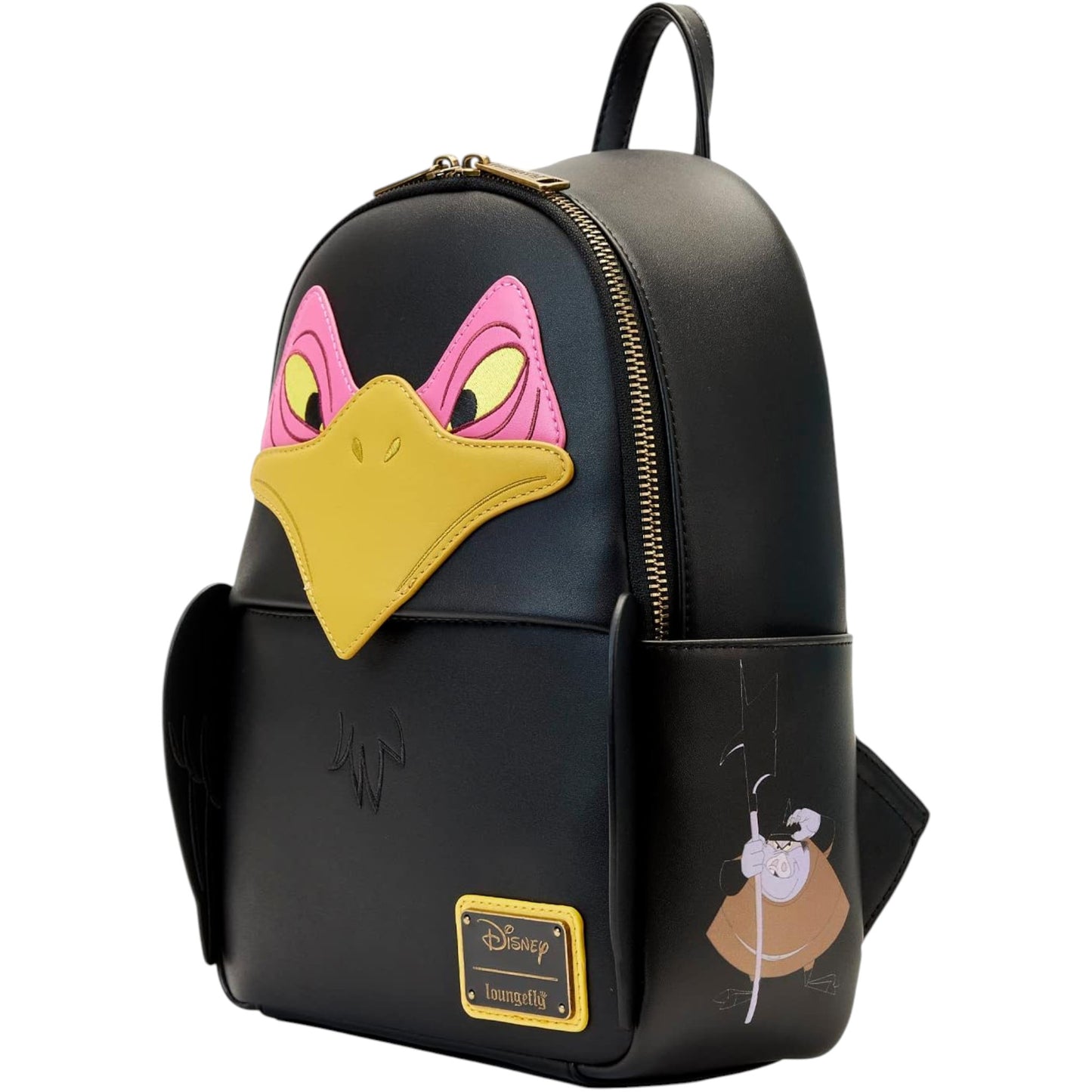Black backpack with Diablo's character face design on a white background