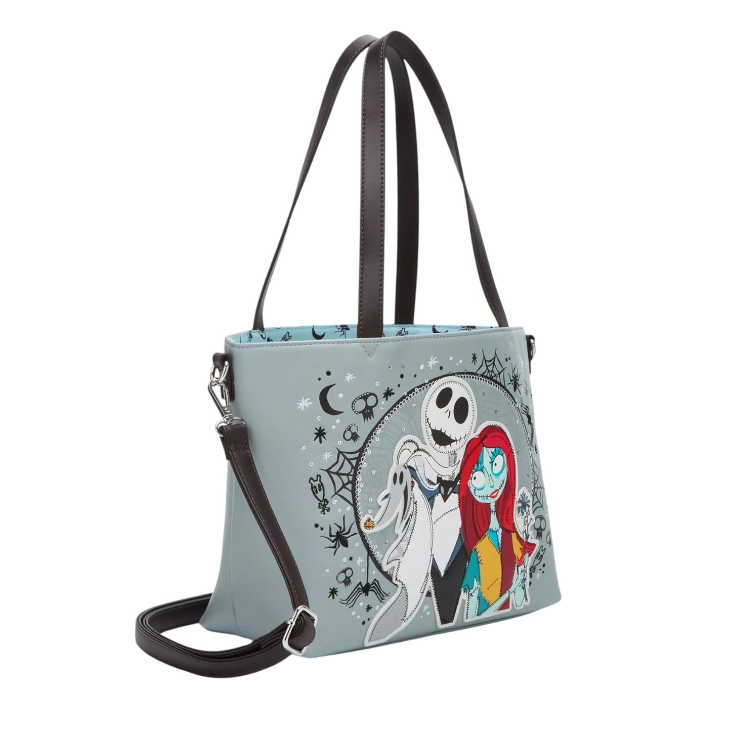 Handbag with Jack, Sally and Zero characters on a white background