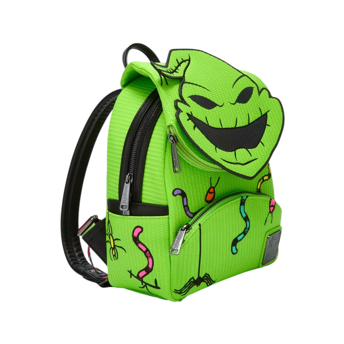 Green backpack with Oogie Boogie face design on a white background