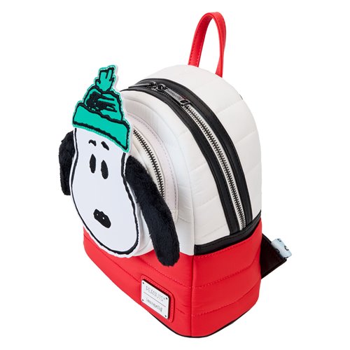 Side view of Peanuts Backpack with Snoopy's face on a white background