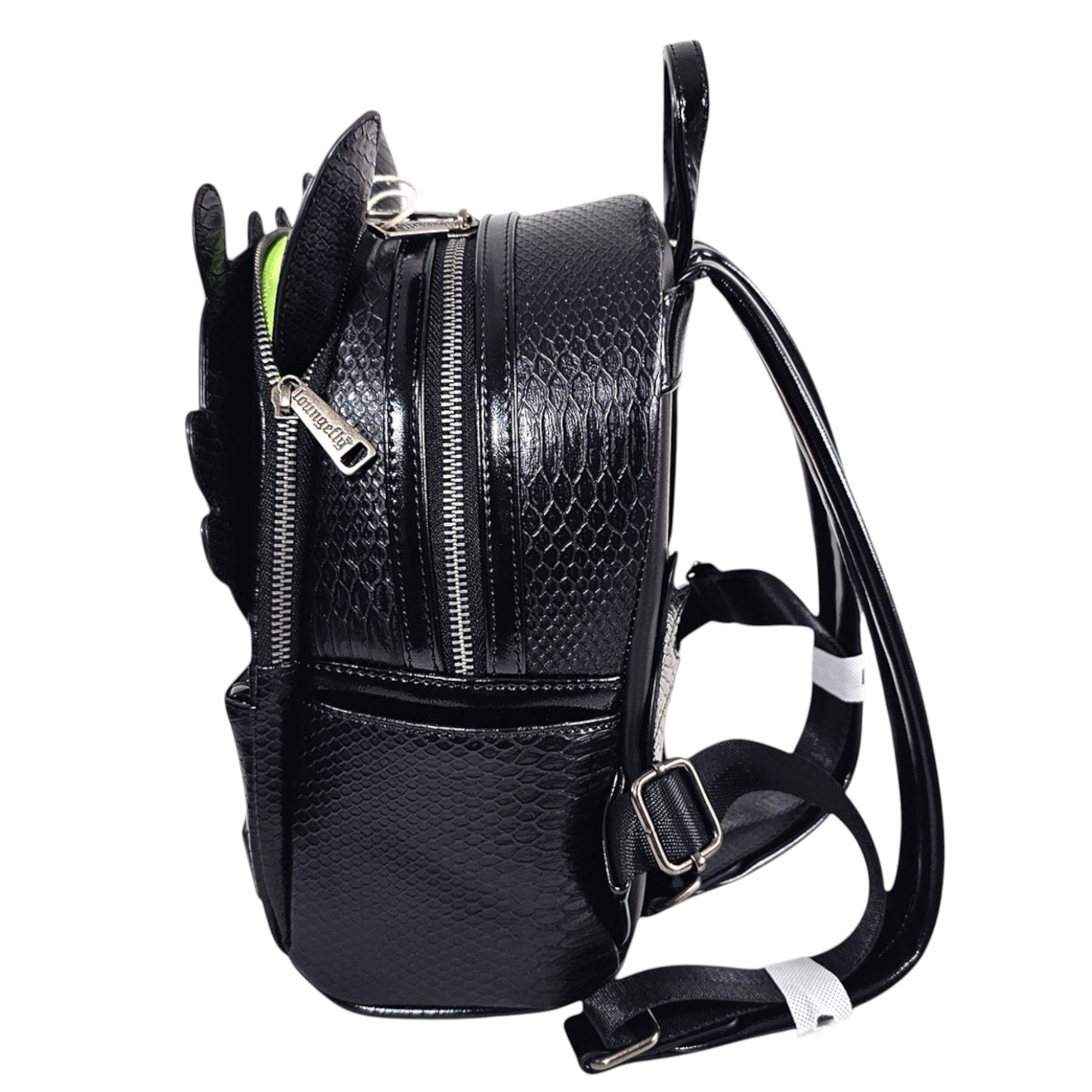 Black textured mini backpack with dragon skin-like pattern on a white background