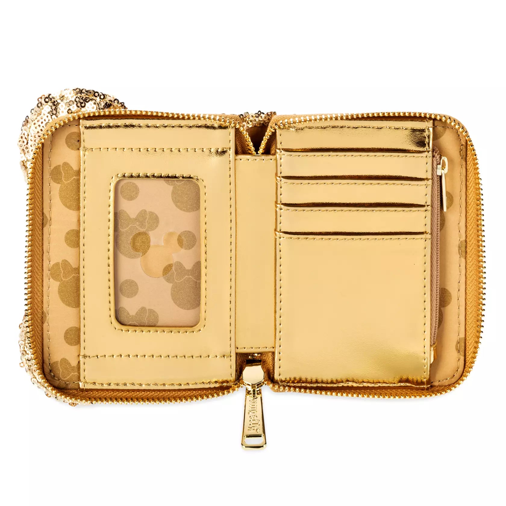 Gold wallet with a zipper on a white background