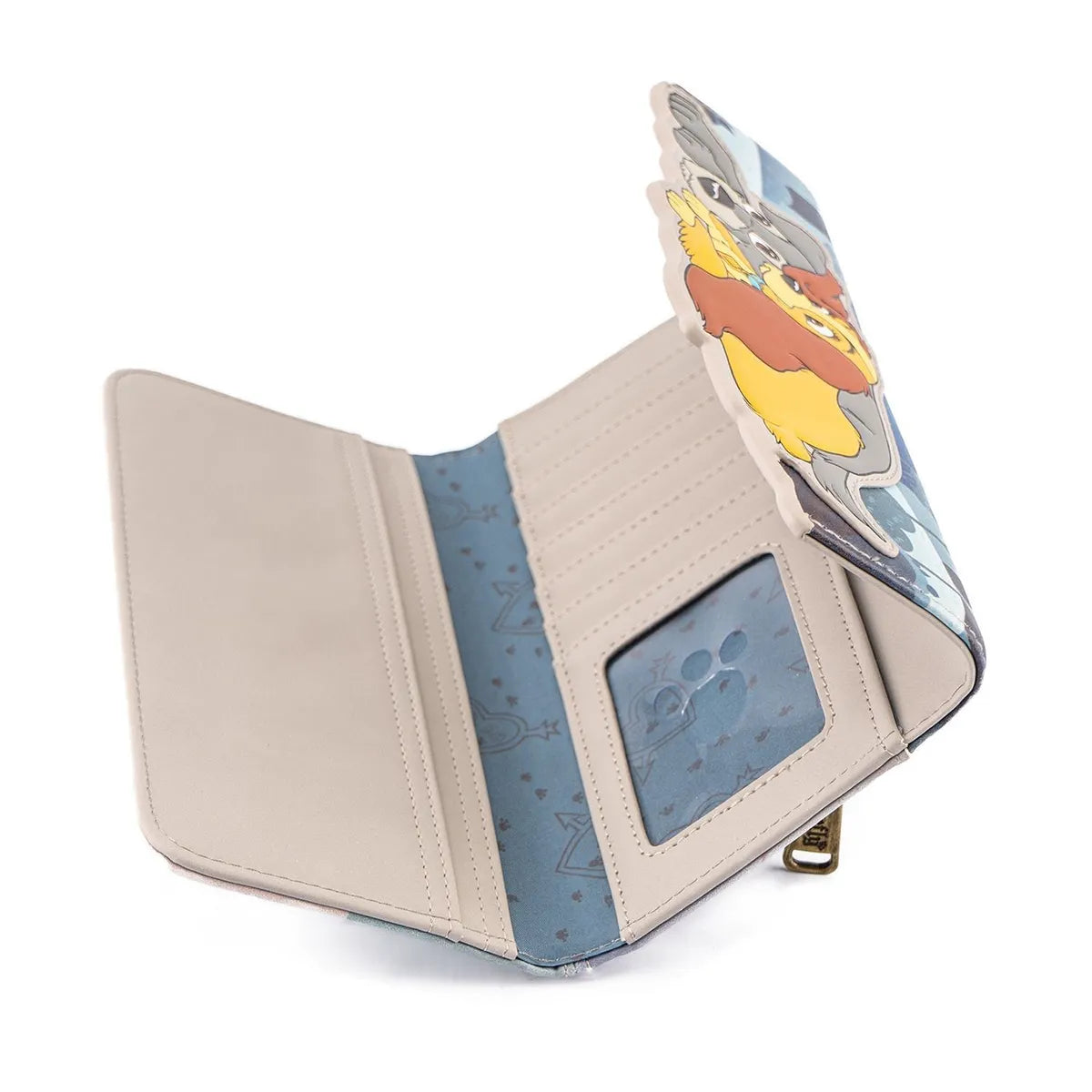 Wallet with Lady and the Tramp on the front and multiple pockets for credit cards and cash on a white background