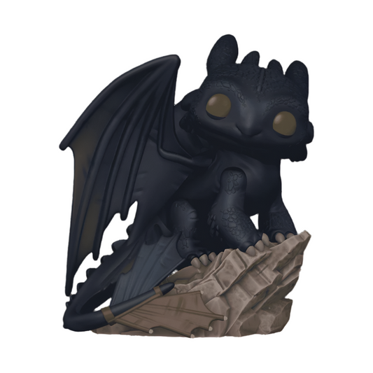 Toothless figurine from How to Train Your Dragon with wings spread on a white background