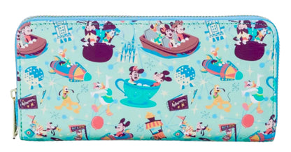Colorful wallet with Disney-themed designs featuring various characters and elements.
