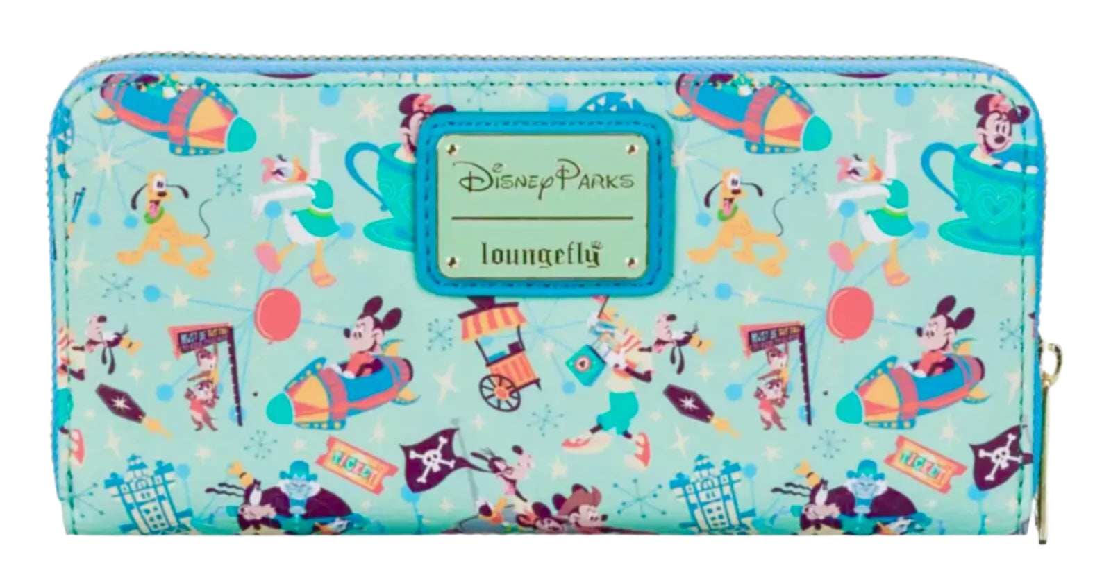 Colorful wallet with Disney-themed design featuring various characters and elements.