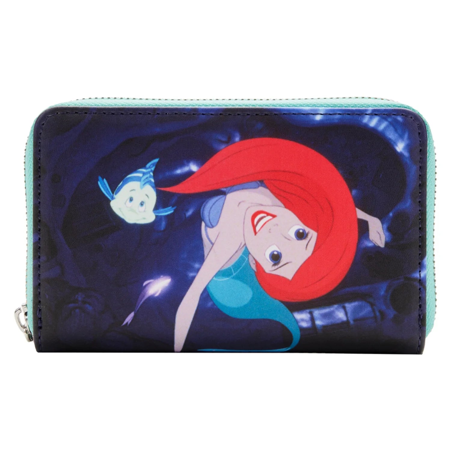 Wallet with Ariel singing in her grotto with Flounder design on a white background