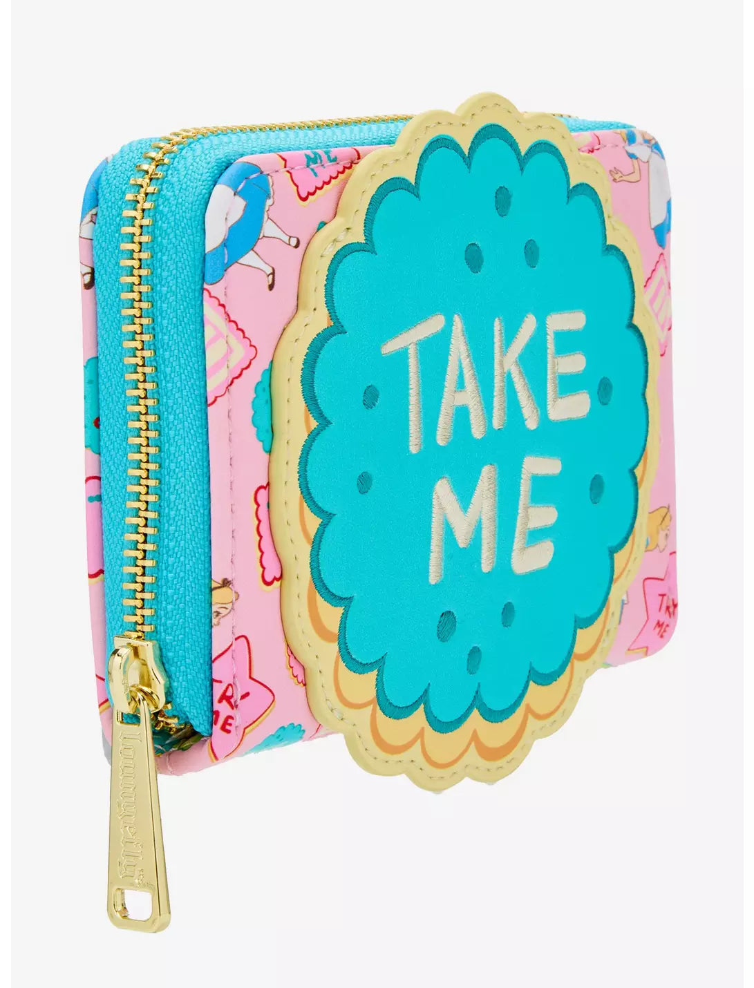 Colorful wallet with 'Take Me' design on a white background