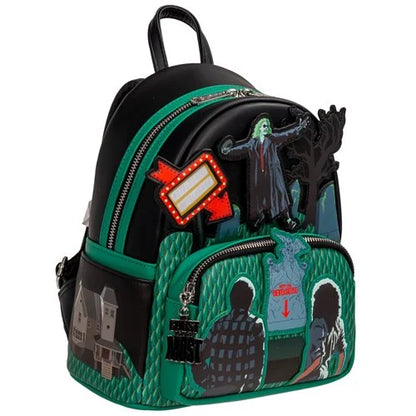 Backpack with character designs and colorful details on a white background