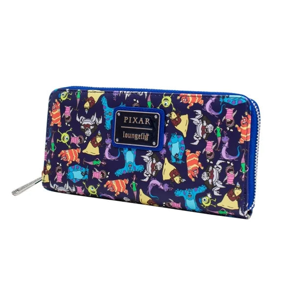 Pixar-themed wallet  with colorful Monsters, Inc character design on a white background