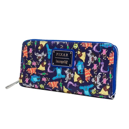 Pixar-themed wallet  with colorful Monsters, Inc character design on a white background
