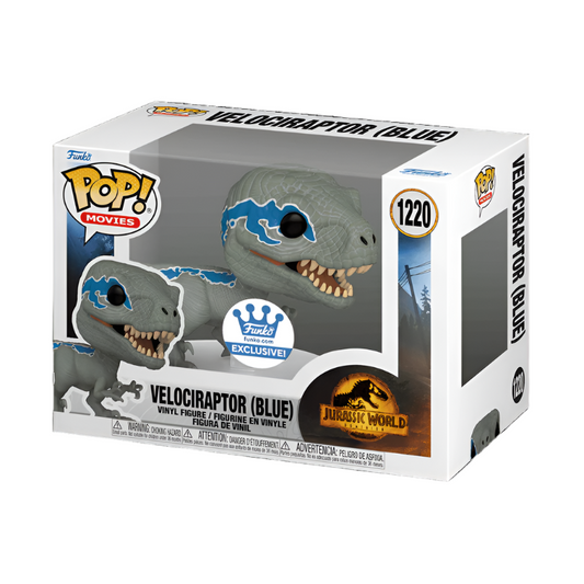 Funko Pop! Velociraptor (Blue) figure packaging with Jurassic World logo