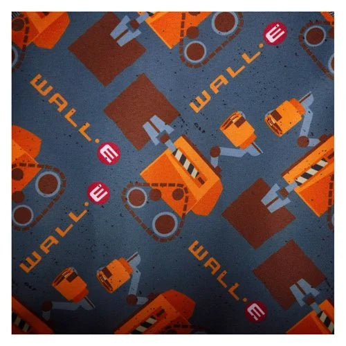 Patterned fabric with WALL.E robot and logo on a blue background