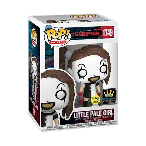 Funko Pop! vinyl figure packaging for 'Little Pale Girl' from 'Terrifier' with box and figure inside.