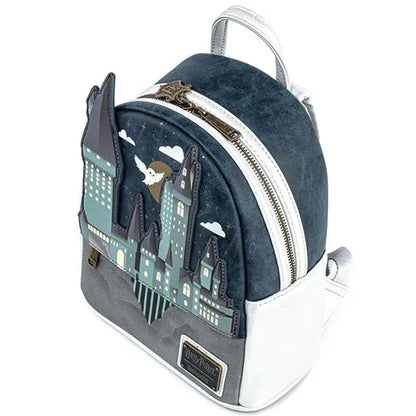 Mini backpack with Harry Potter design featuring castle and owl on a white background