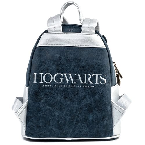 Mini backpack with 'Hogwarts' text on a white background
