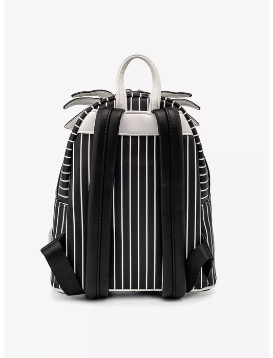 Black and white striped backpack on a white background
